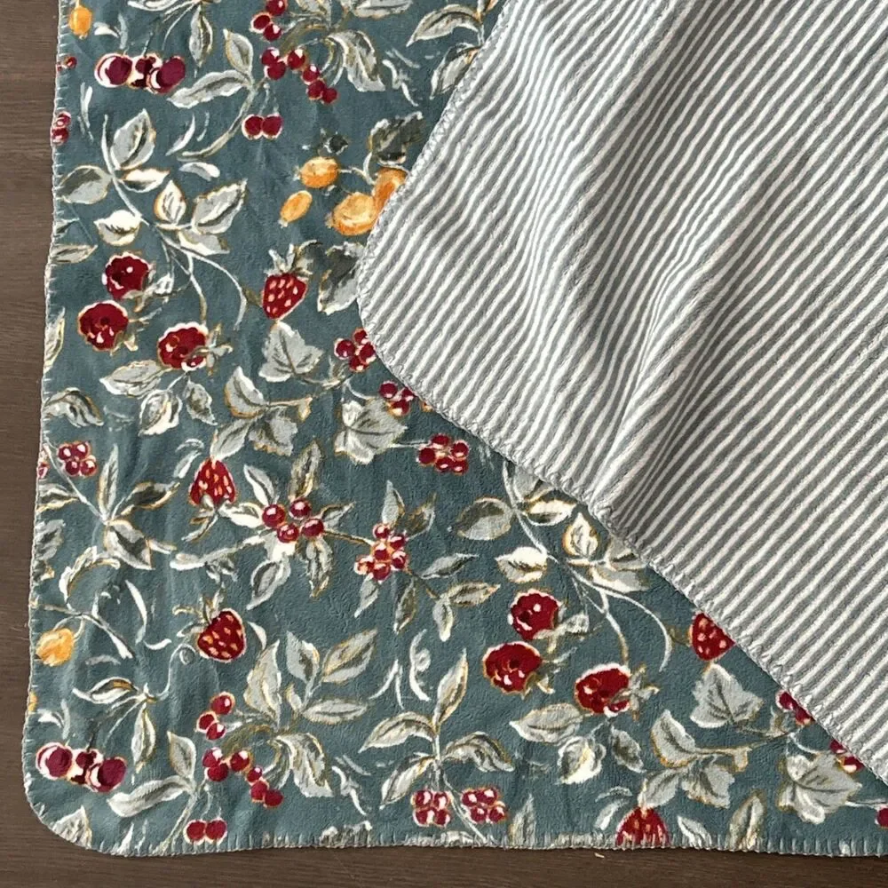 Laura Ashley Throw Blanket Berries Cherries Reversible Stripe Cottage 68x48